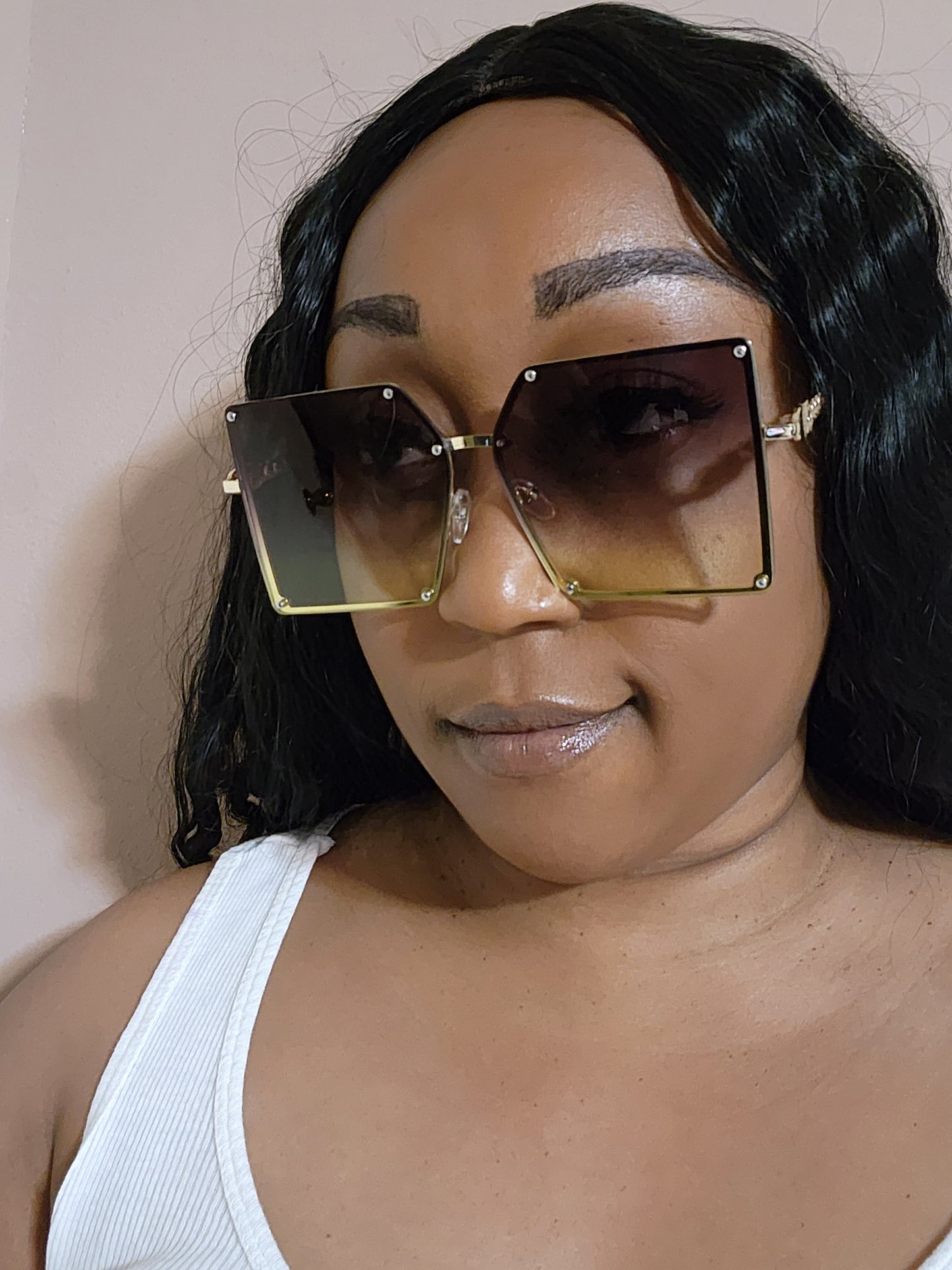 Baddie Rimless Square Sunglasses