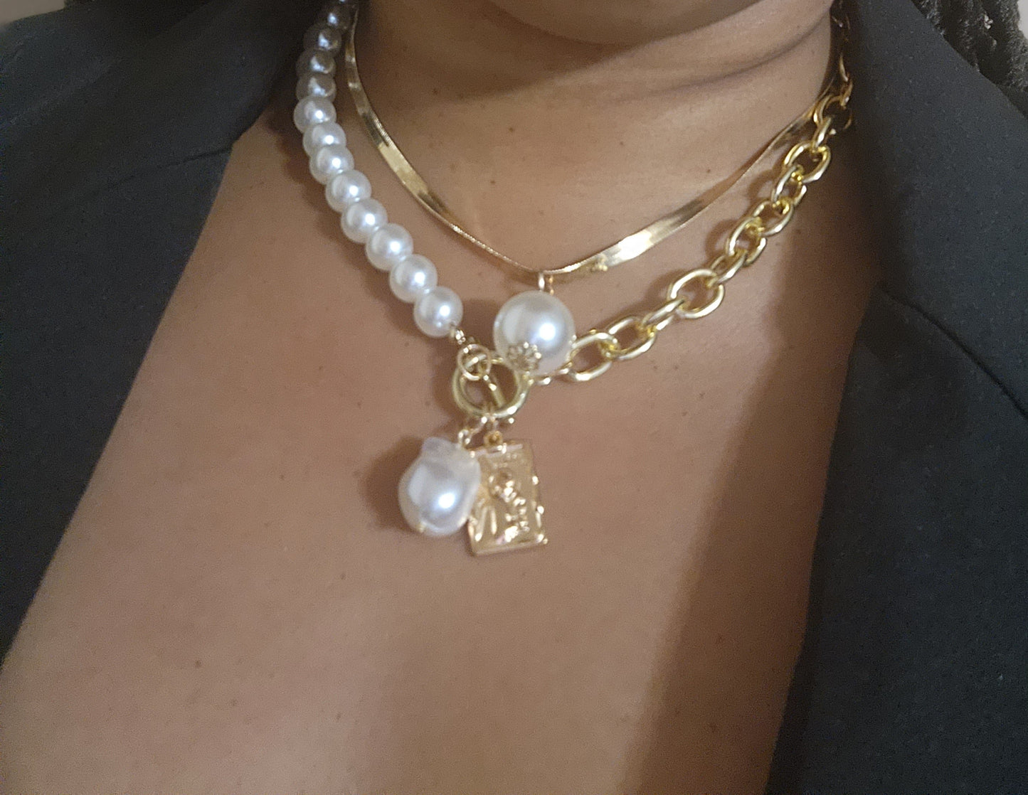 Pearls and Chains Charm Necklace