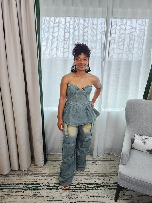 Denim Rodeo Queen Two-piece Pant Set